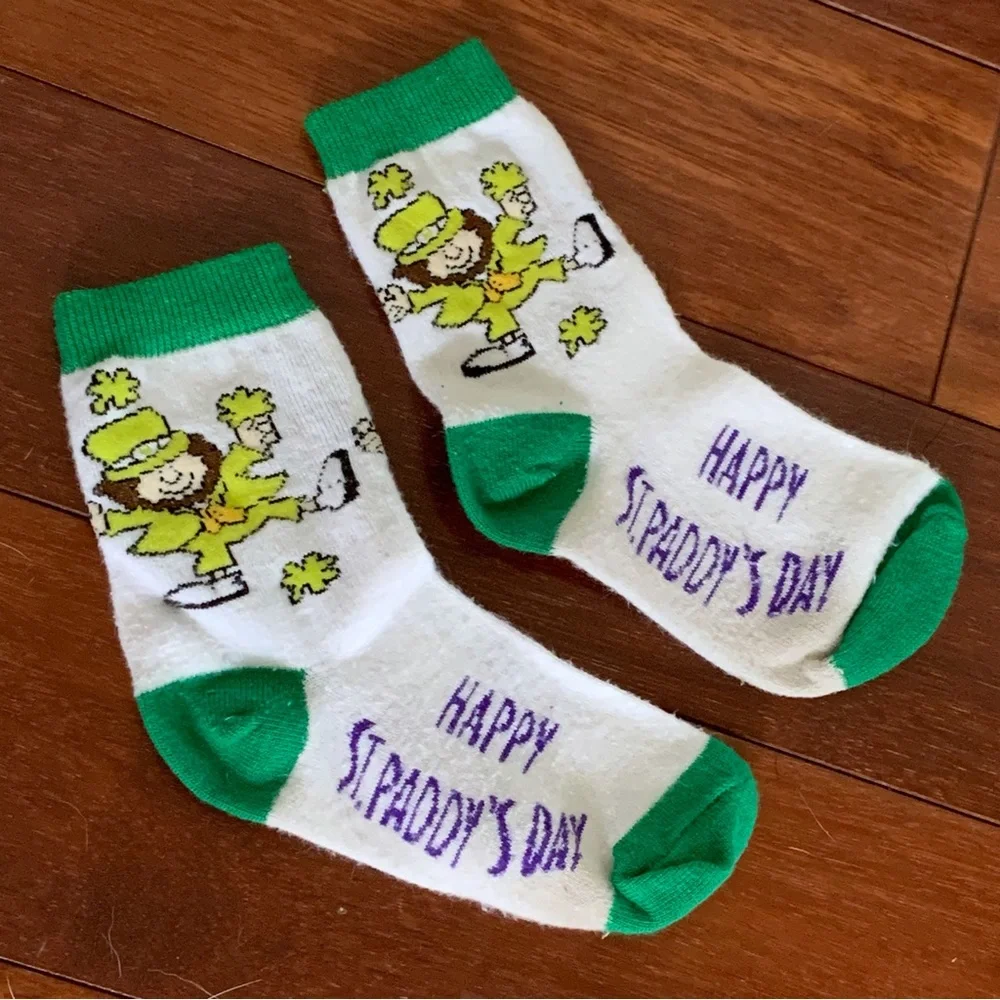 Green white leprechaun crew socks St. Patrick’s Day Irish shamrock lucky festive